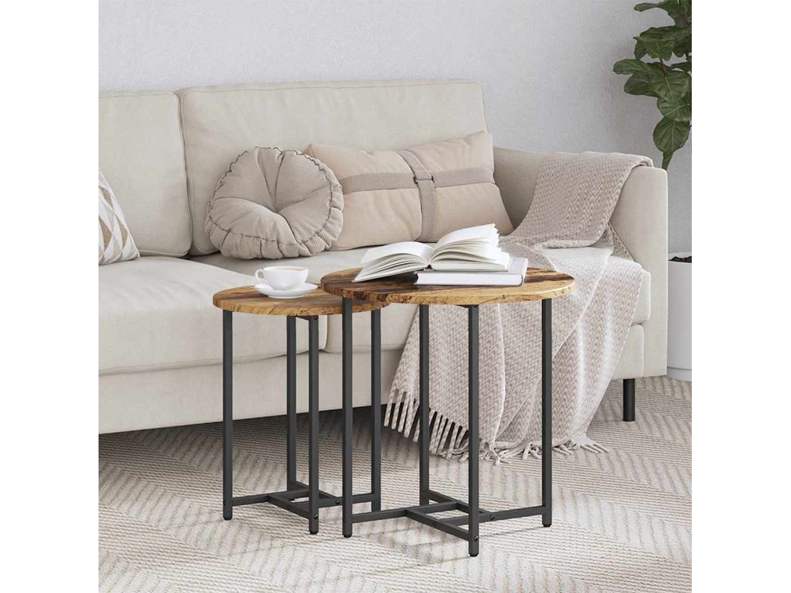 Vidaxl Conjunto De Mesas De Apoio 2 Unid. Madeira Velha E Preto