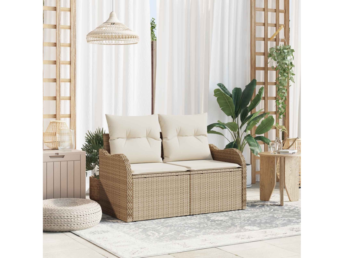 Vidaxl Sofá De Jardim Com Almofada Bege 121 X 62 X 69cm Vime Pe
