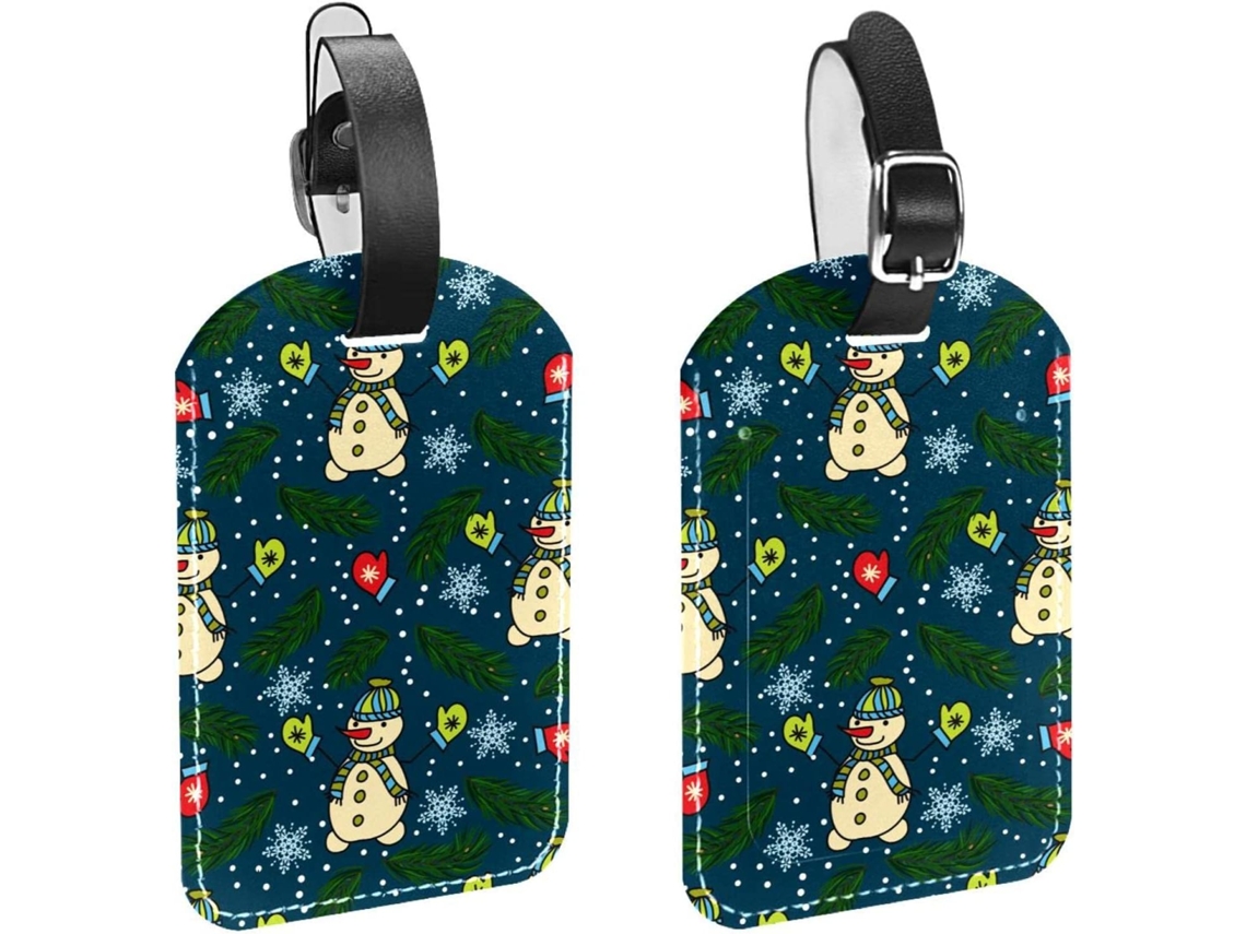 Conjunto De 2 Etiquetas Bagagem Em Couro Sintético Com Estampa Boneco Neve E Folhas