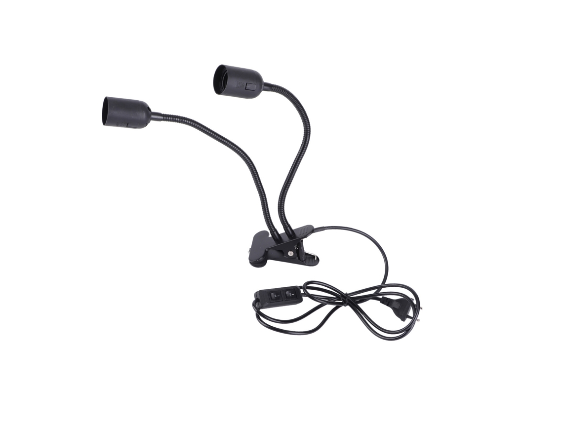 Suporte de lâmpada de mesa com clip E27/E26 preto bica dupla ajustável 360 graus resistente 100 240v