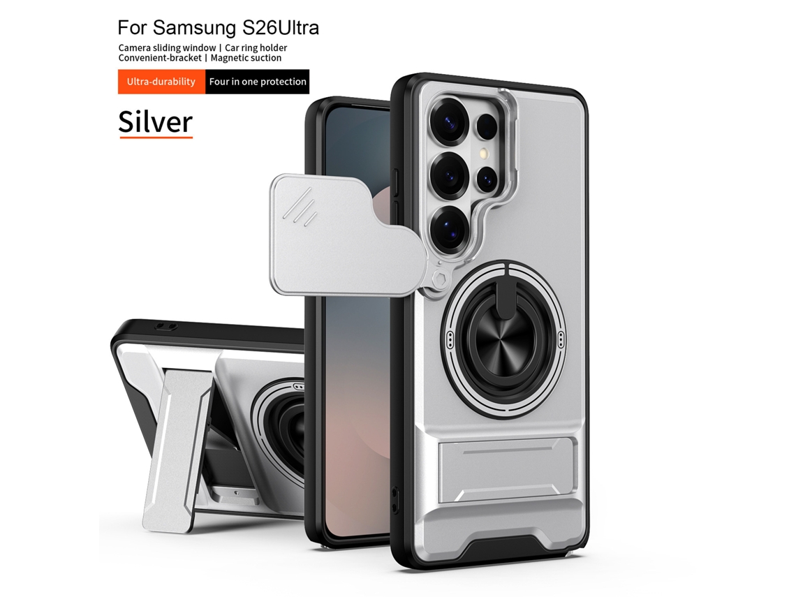 Capa Samsung Com Janela Deslizante E Suporte Duplo.prateado Samsung S25 Edge 5g Global (orifício Grande)