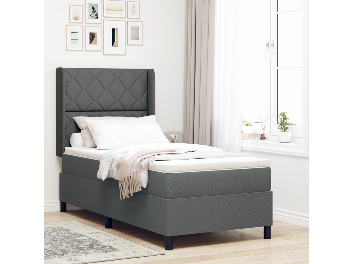 Cama Box Spring Com Colchão E Led Cinza Escuro 90x200 Cm Tecido