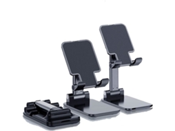 Suporte Dobrável Para Celular Para Mesa, Suporte Portátil Para Tablet Em Liga De Alumínio, Altura E Ângulo Ajustáveis, Preto.