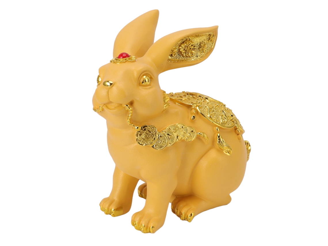 Cofrinho artesanal em forma de coelho, estatueta fofa de resina, cofre ornamental para moedas