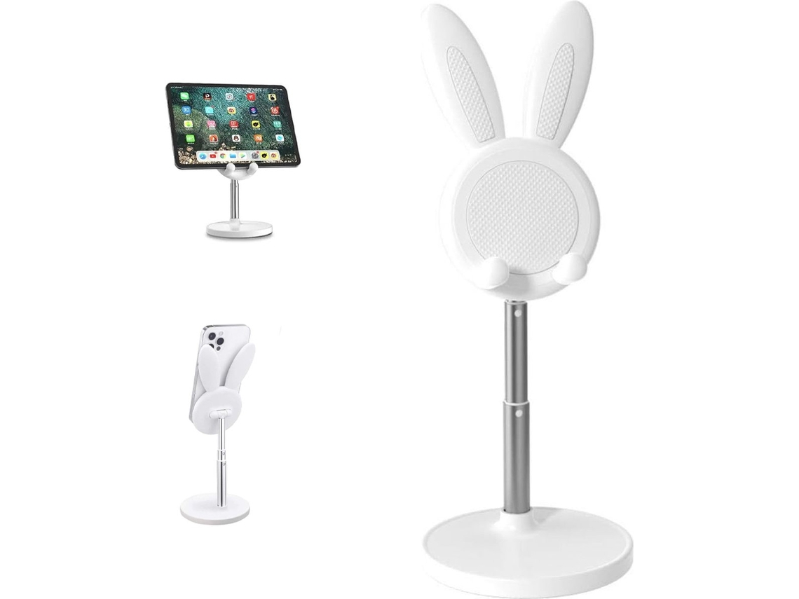 Suporte de mesa AQUAFORGE com coelho fofo, universal para celulares e tablets, branco