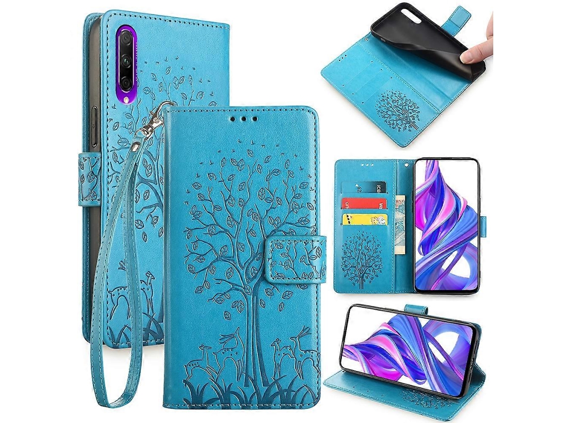 Capa De Couro Com Relevo De Árvore E Veado Para Celular Honor 9x Pro