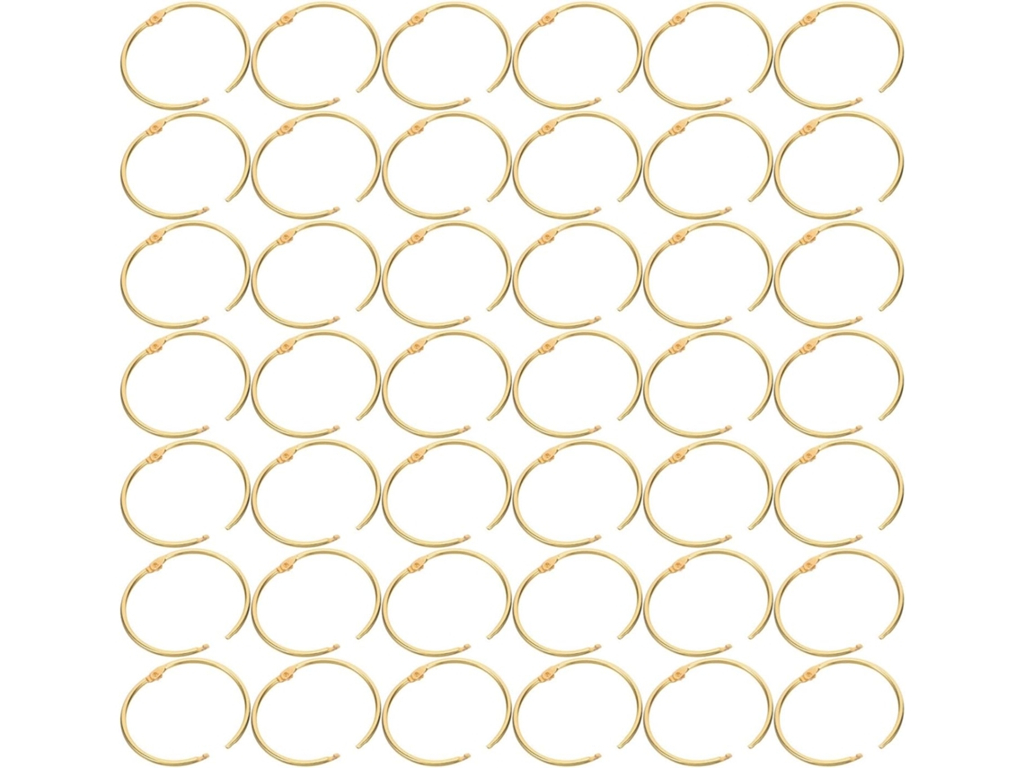 Conjunto de 48 anéis metálicos vazados, com 50 mm de diâmetro interno, cor dourada ideal.