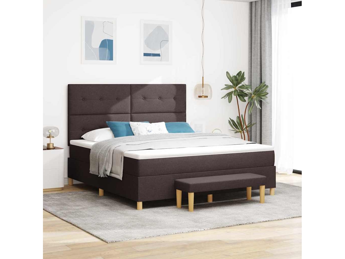 Vidaxl Cama Box Com Cabeceira Castanho Escuro 200 X 180 Cm Tecido