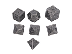 Set De Dados Poliédricos De Metal Com 7 Peças Com Padrões Gravados E Números Claros Para Jogos De Mesa E Festas Tipo 1