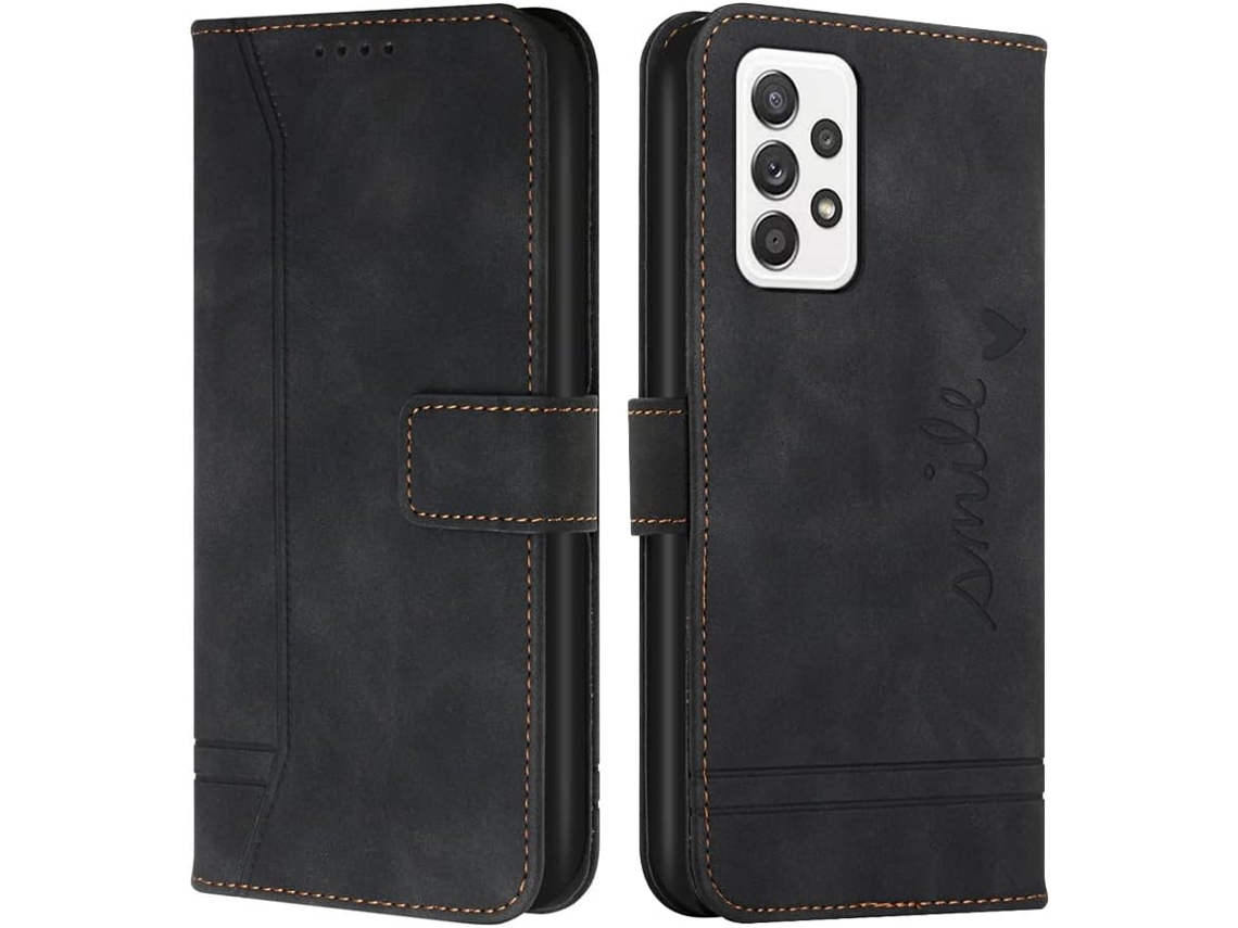 Capa Portacartões Aba Protetora para Samsung Galaxy A23 HONGWE. Pele Anti-Choque Magnética Premium Preto