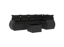 Conjunto de sofá de jardim 6 peças com almofadões Vime Pe Preto MAISON EXCLUSIVE (6 peças)