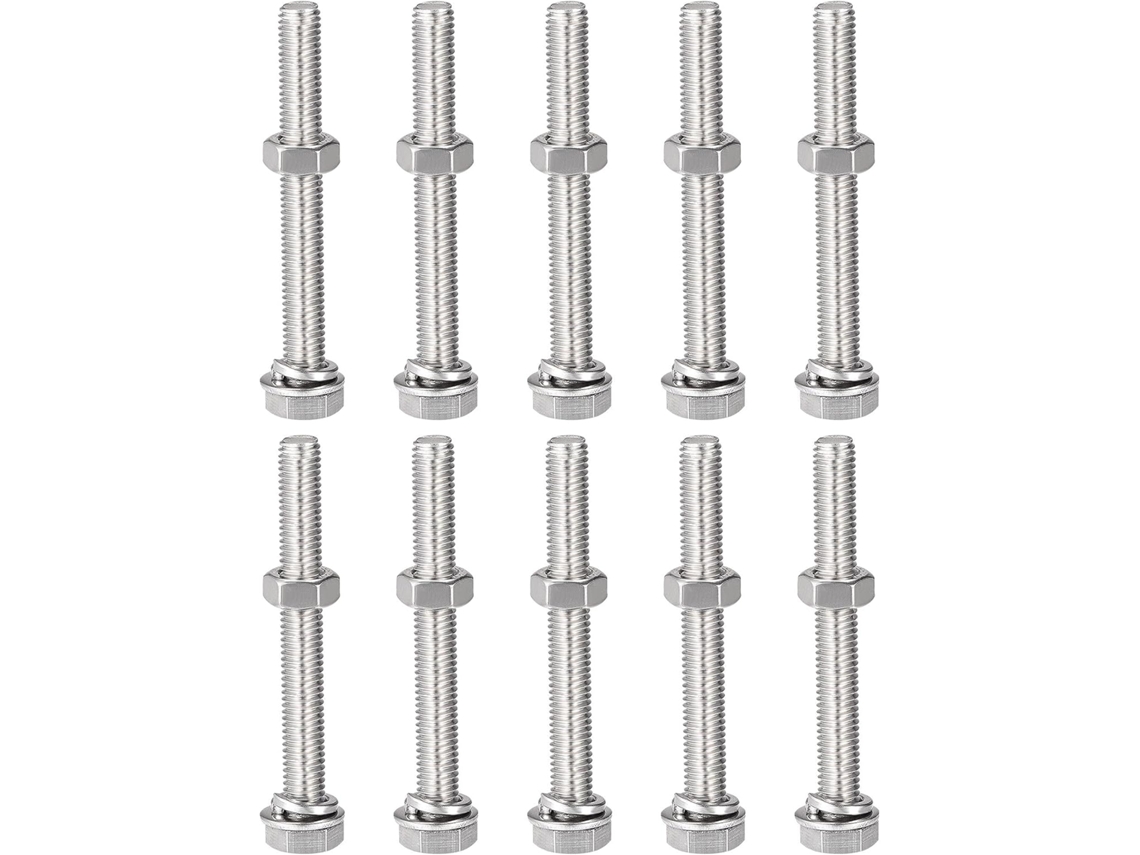 Kit com 10 Parafusos, Porcas, Arruelas Planas e de Pressão M8 X 65 Mm com Cabeça Sextavada e Rosca CHABERLU