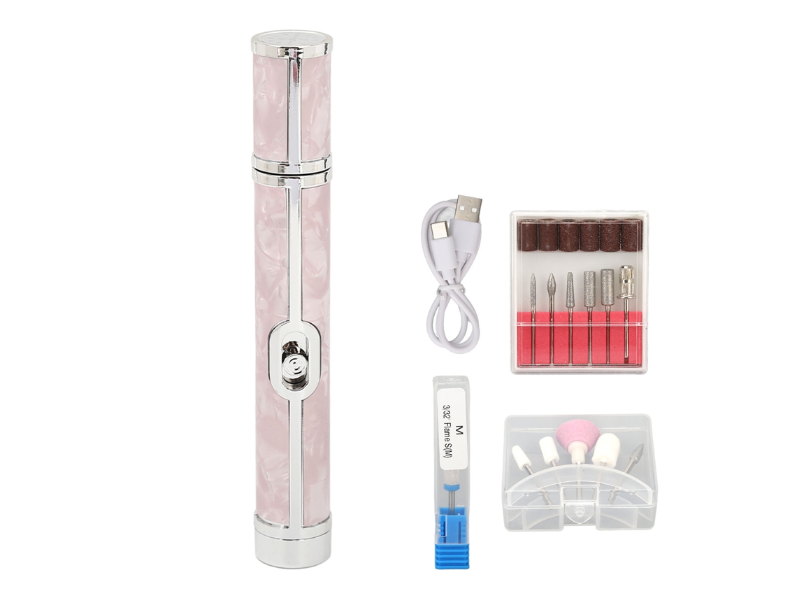 Máquina De Polir Unhas Elétrica Usb 20000rpm 4 Velocidades Ajustáveis Conjunto De Lixas De Unhas Rosa