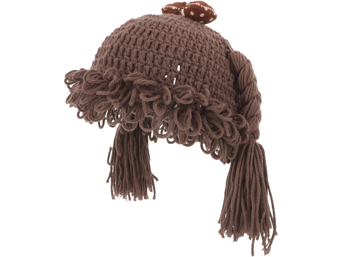 Gorro De Bebê Tricotado À Mão Com Tranças Decorativas, Marrom