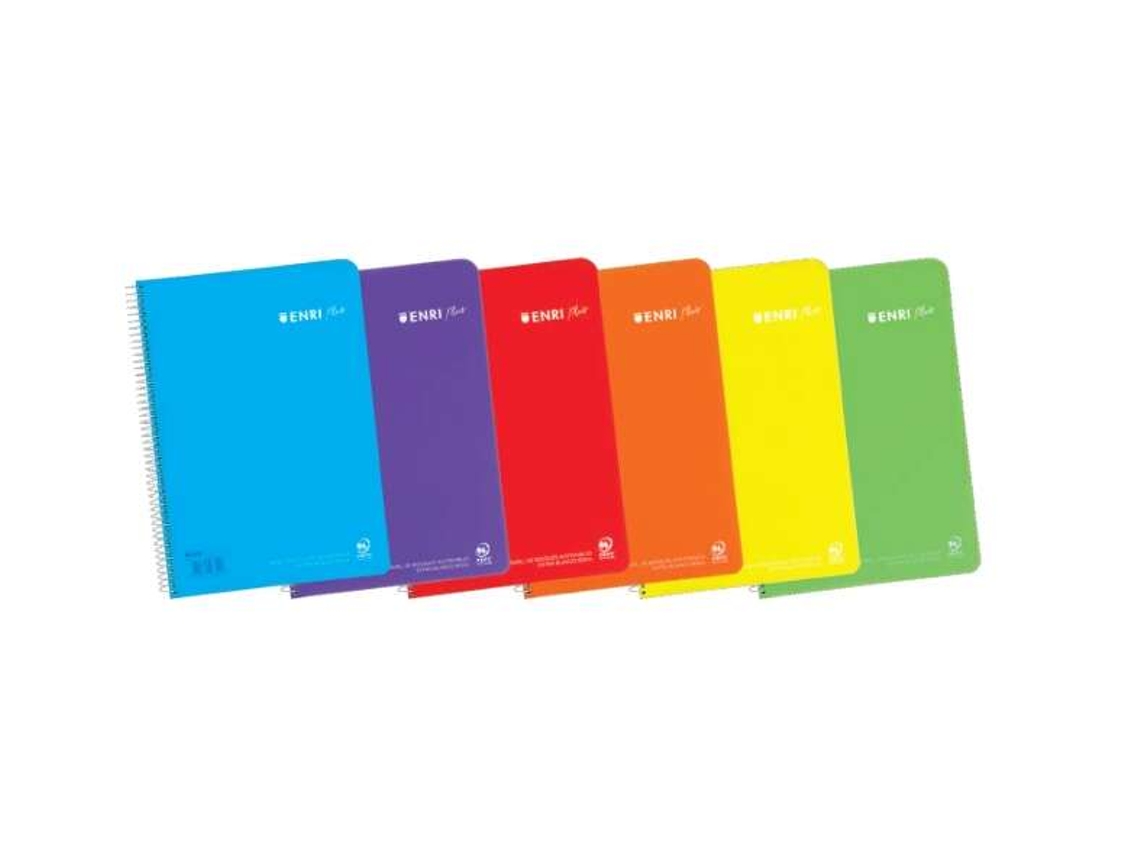 Caderno Espiral Enri Plus Formato Fólio Suave 80 Folhas 90gr Capa Plástica Cores Sortidas