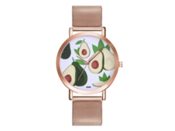 Relógio de quartzo para casais com pulseira de malha de aço na cor ouro rosa.