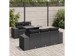 Vidaxl 6 Pcs Conjunto Sofás De Jardim C/ Almofadões Vime Pe Preto