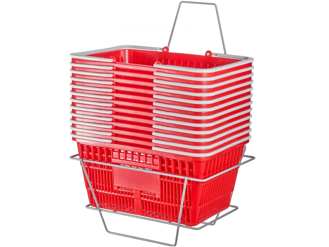 Conjunto De 12 Cestos De Compras Em Plástico 21l Com Suporte E Pegas Tekmaquinas