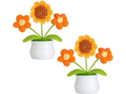 Flor Artificial de Crochê em Vaso, Mini Vaso de Flores Tricotado, para Casa, Mesa, Escritório AQUAFORGE