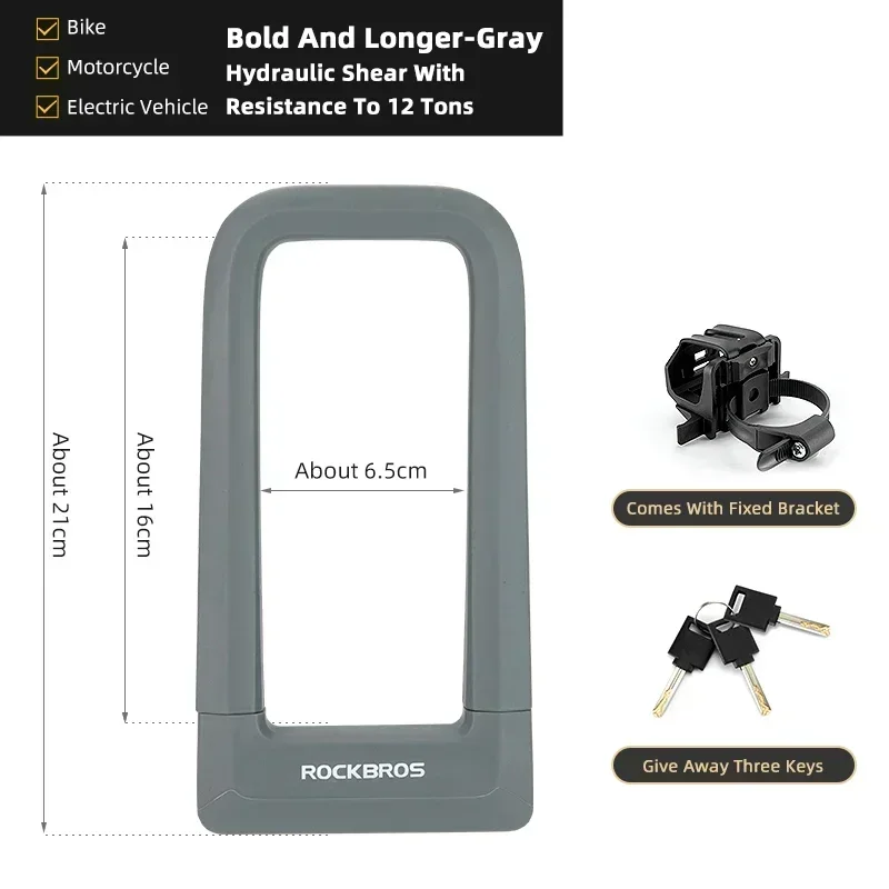 Cadeado para Bicicleta , Cadeado em U de Silicone, Resistente a Cisalhamento Hidráulico, Cadeado Antifurto MDUG (cinza)