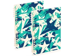 Conjunto de 2 Cadernos Espiral A5 Design Grafite Branco e Verde 21,1 X 14,5 Cm Resistentes 60 Folhas para Es