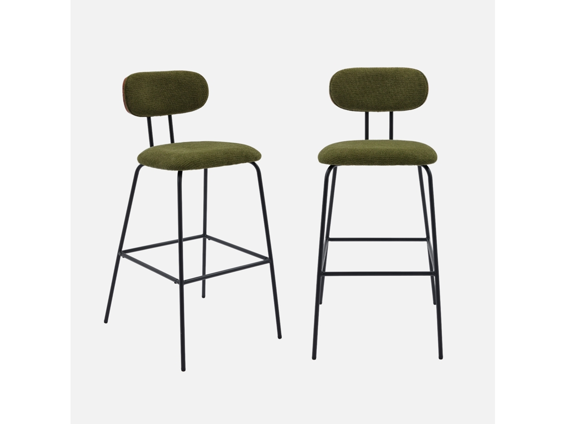 Banqueta De Bar Tecido Repelente De Água Em Com Pés De Metal Preto, Set De 2, Verde Caqui Sweeek