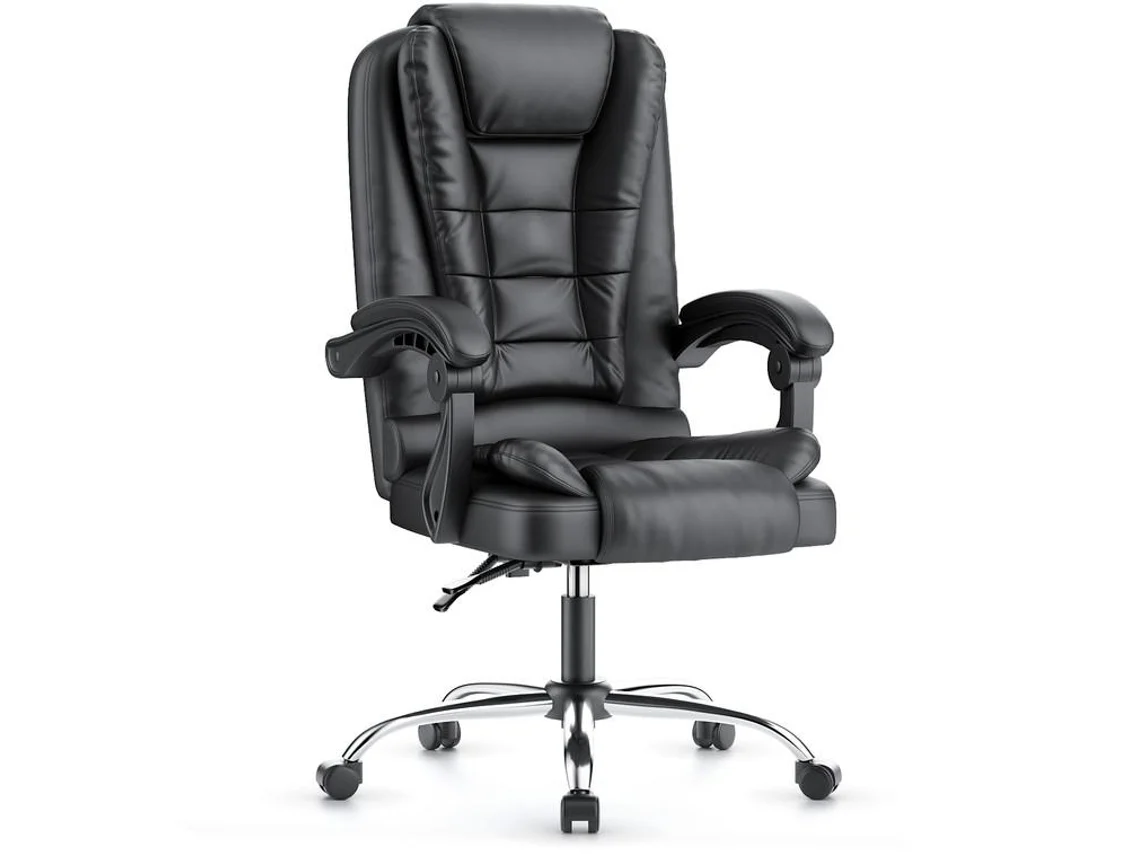 Cadeira de Escritório Executiva RACINGREAT Preto (Braços Fixos - Espuma de alta densidade e Couro PVC)
