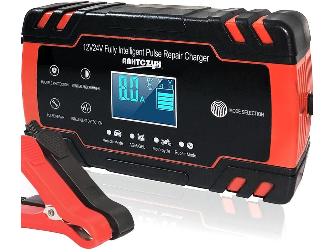 Lurelia Carregador De Bateria 12v 24v 8a 6ah 150ah Para Carro E Moto Com Visor Lcd