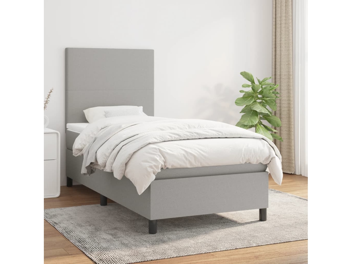 Vidaxl Cama Com Molas/colchão 90x200 Cm Tecido Cinza-claro