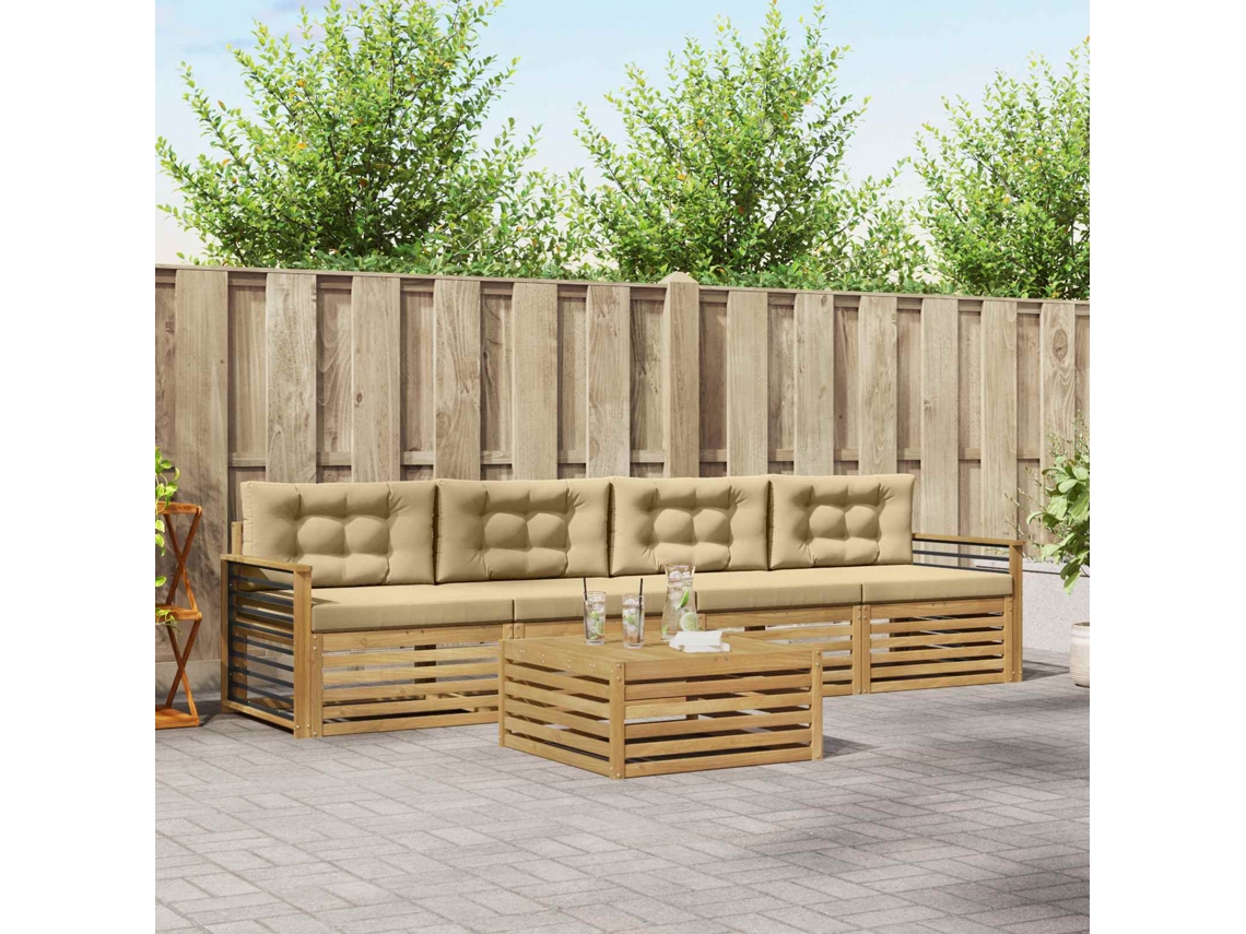 Vidaxl Conjunto De Sofás Para Exterior 5 Unid. Branco E Bege