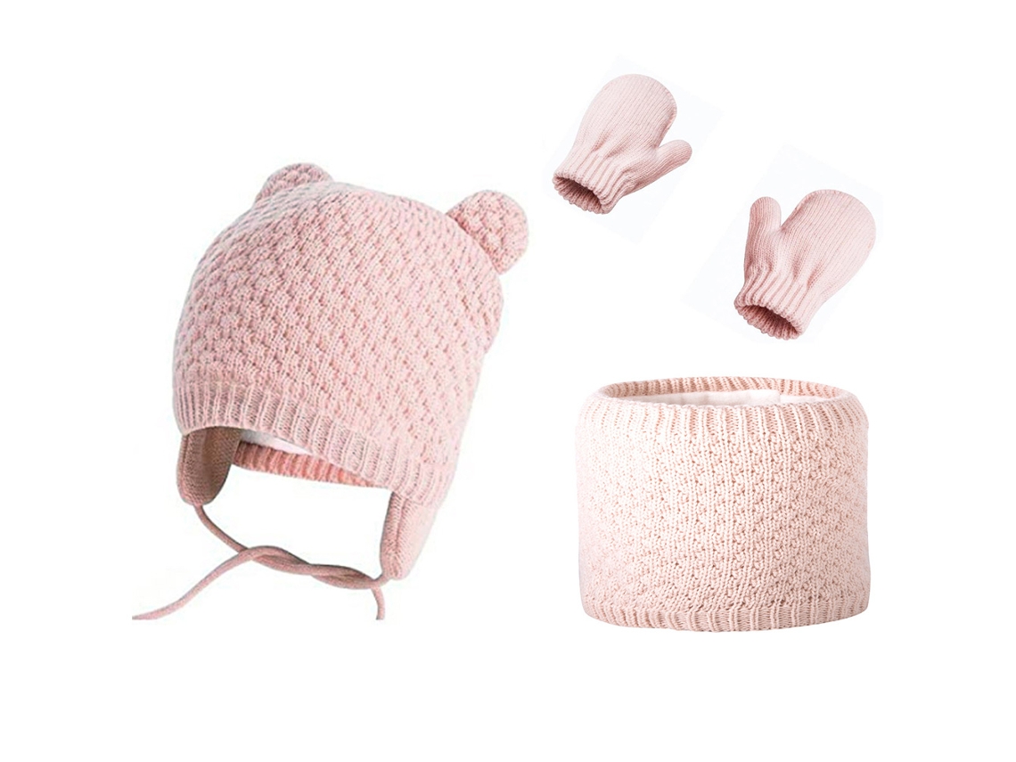 Conjunto de Boné, Cachecol e Luvas para Bebê 0-2 Anos, Tecido Grosso, Quente | S/MARCA