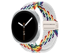 Pulseira Desportiva Elástica Em Nylon Entrançado Para Samsung Galaxy Watch 9 40mm 44mm, Com Fecho Magnético. Arco-íris Branco Hexinyigjly