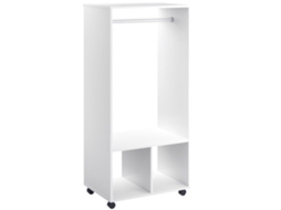 Guarda roupa com Prateleiras e 2 Nichos para Pendurar Roupas, 4 Rodízios Giratórios, 60x40x128 Cm, Branco CHEZMOI