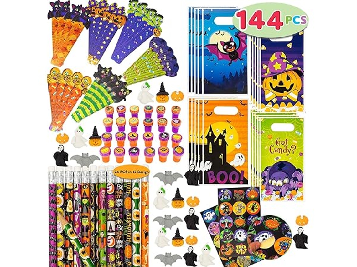 Conjunto de Papelaria com Tema Halloween, 144 Peças Presentes para Crianças e Festas, Ergonômico, Uso Diário STELASPLEN (24 Pacotes)