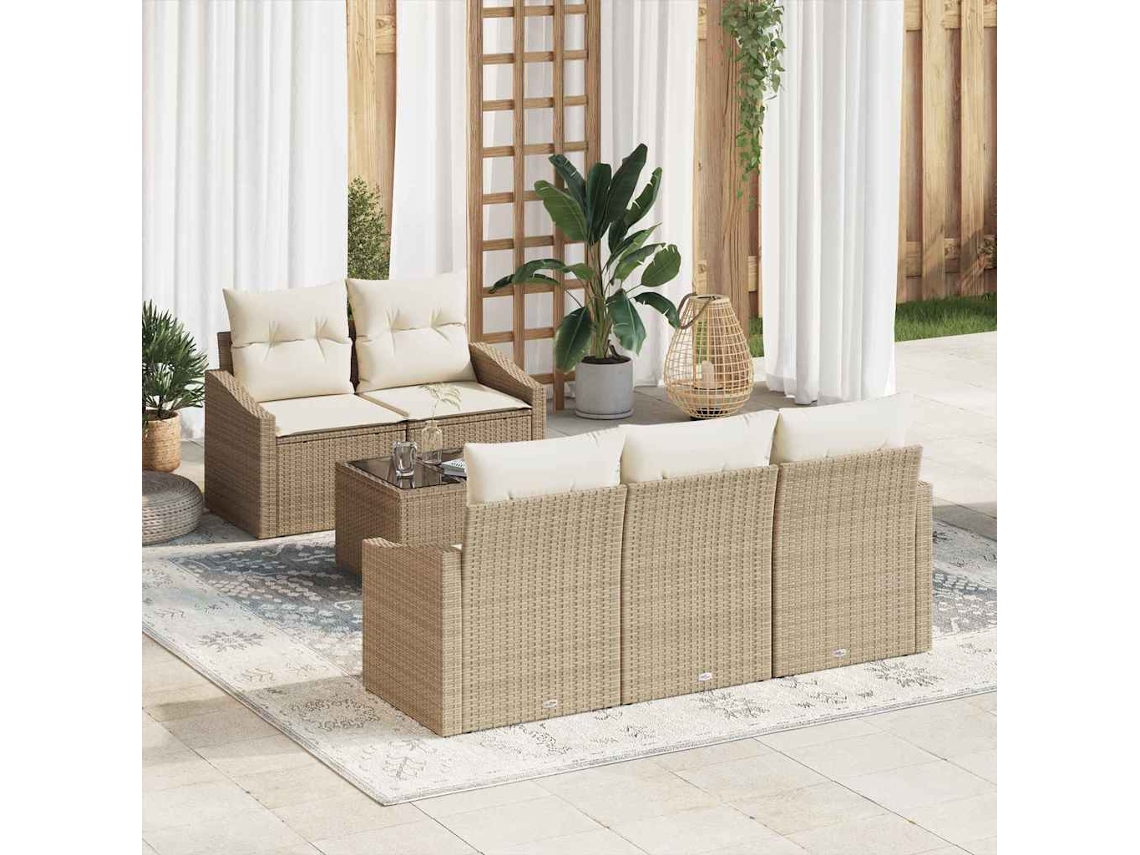 Vidaxl Conjunto De Sofás 6 Unid. Bege E Creme Vime Pe