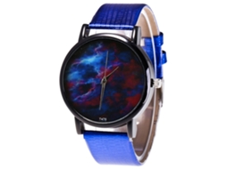 Relógio analógico de quartzo Zhoulianfa com pulseira de couro PU para homens e mulheres (azul)