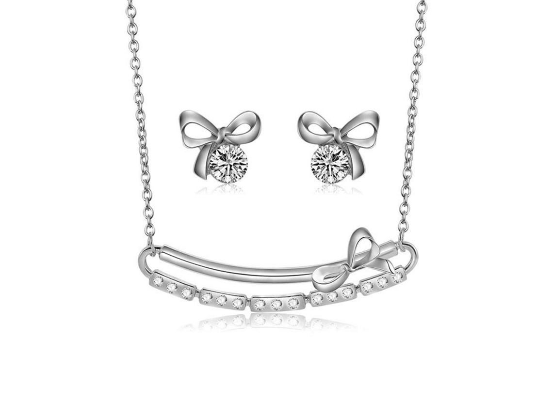 Conjunto De Jóias Pingente De Laço Com Strass