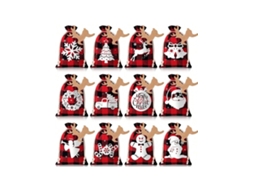 Conjunto De Sacolas De Xadrez De Natal, Sacolas De Algodão Com Cordão, Embalagem Para Doces Igvtrade (12 Sacolas 1014cm 12 Rótulos 10m Corda De Juta)