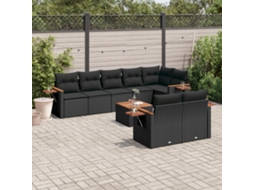 Vidaxl 9 Pcs Conjunto De Sofás P/ Jardim C/ Almofadões Vime Pe Preto