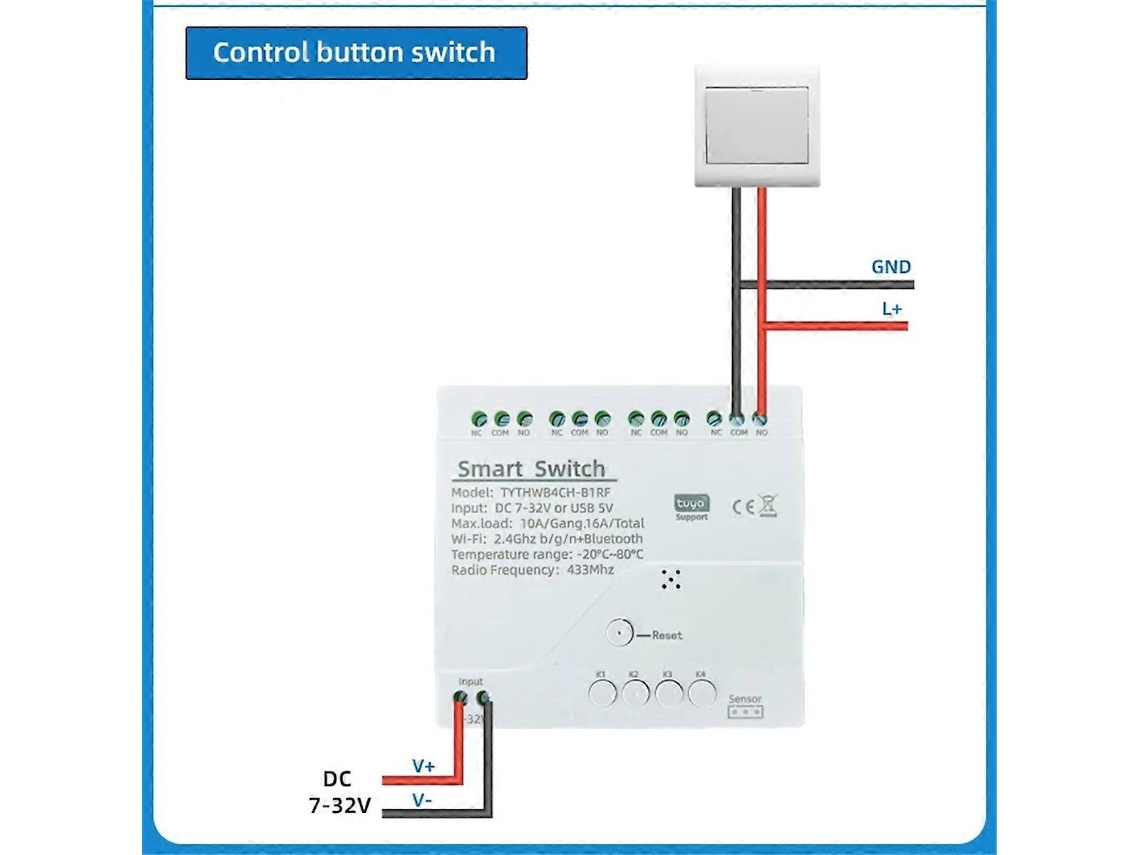 Lurelia Interruptor De Relé Tuya Smart Wi-fi De 4 Canais Rf433 Para Alexa (b)