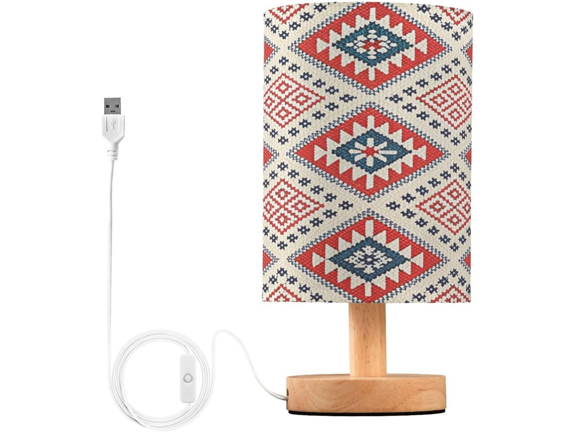 Abajur De Cabeceira Com Estampa Étnica Para Quarto, Portas De Carregegamento Usb C, Luminária De Mesa Cabeceira, Luminária
