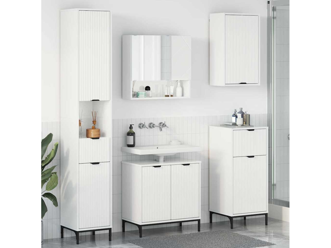 Vidaxl Conjunto De Móveis Para Banheiro Com Gaveta Branco Brilhante