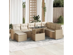 Vidaxl 9 Pcs Conjunto De Sofás P/ Jardim Com Almofadões Vime Pe Bege