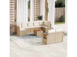 Vidaxl 10 Pcs Conjunto De Sofás P/ Jardim Com Almofadões Vime Pe Bege
