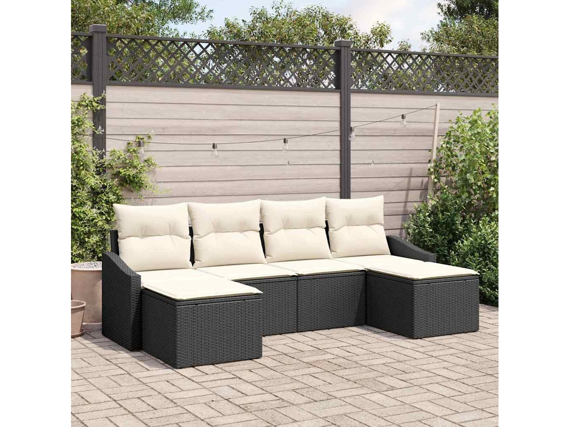 Vidaxl Conjunto De Sofás Com Almofada 6 Pcs Preto Vime Pe