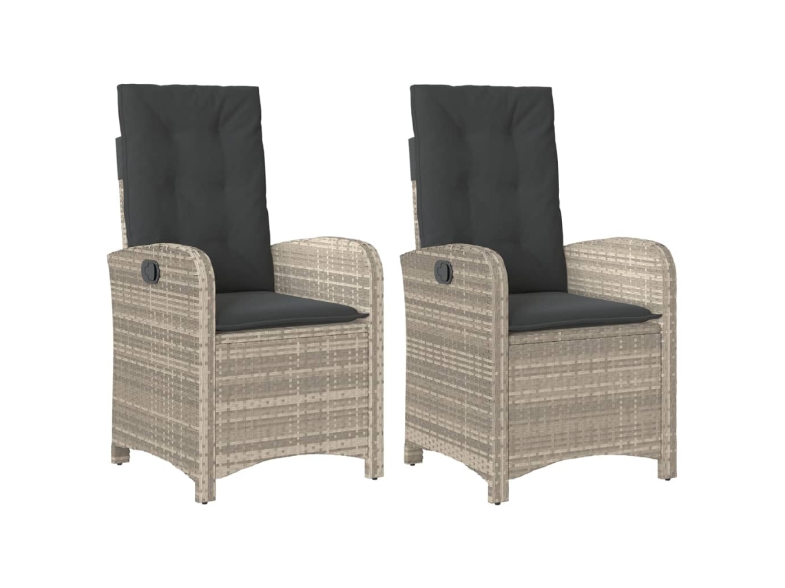 Conjunto de 2 Cadeiras Jardim Reclináveis com Almofadões Vime Cinza Claro MAISON EXCLUSIVE