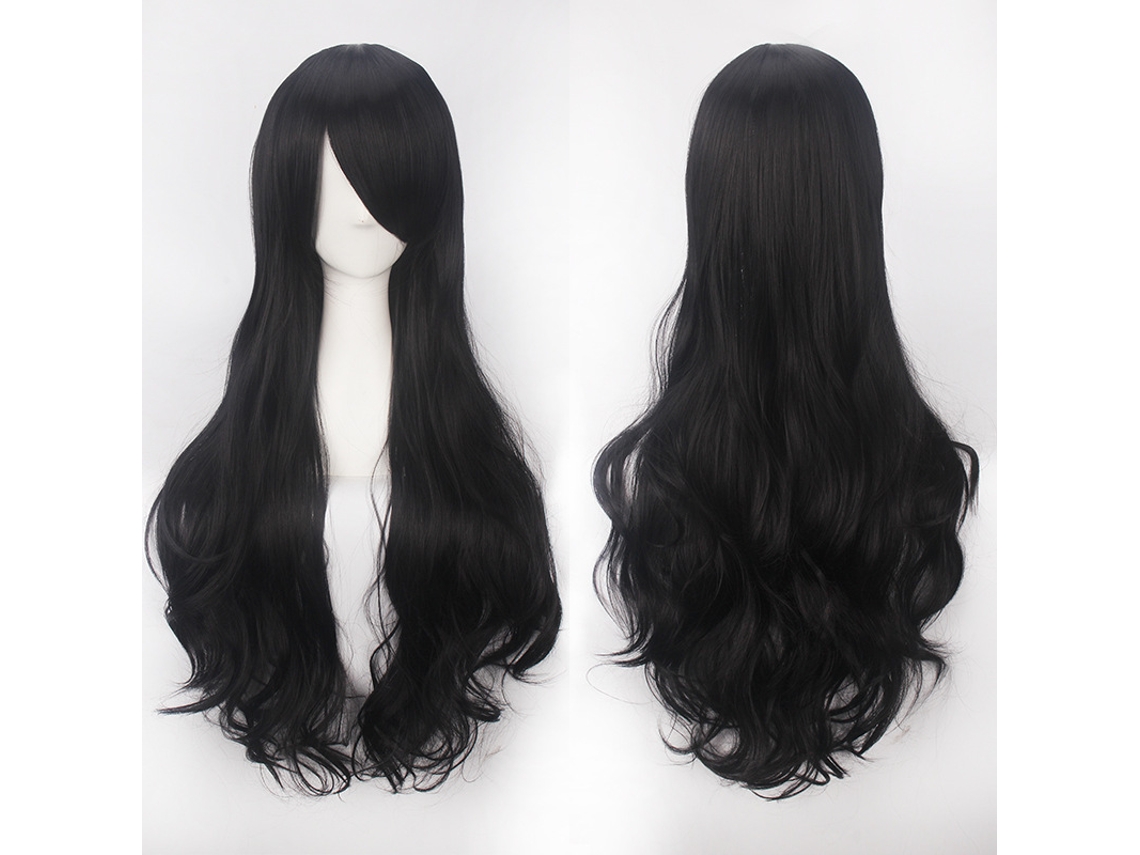 Peruca Comprida, Encaracolada, Com Aspeto Natural E Franja, Com 80 Cm De Comprimento Preto