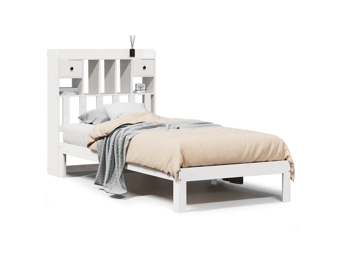 Cama com Estante Pinho Maciço Branco MAISON EXCLUSIVE (75x190 cm)