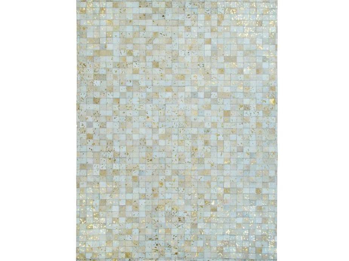 Tapete De Sala Em Couro Reciclado Branco Dourado 120x170
