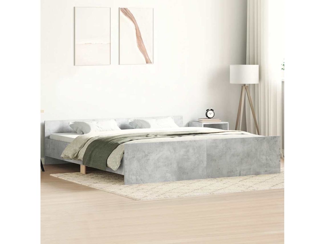 Vidaxl Estrutura Cama C/ Cabeceira E Apoio Pés 160x200cm Cinza Cimento